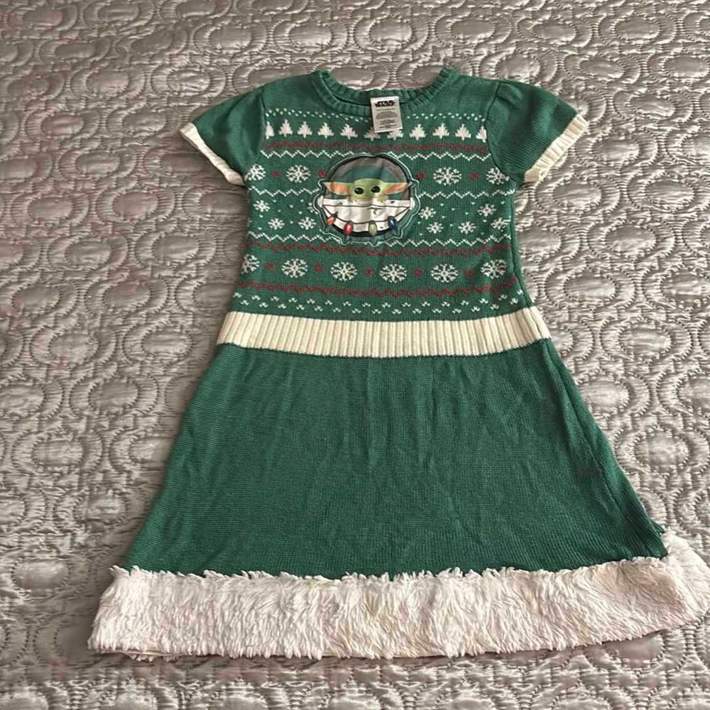 Green Kids Dress with Character Design